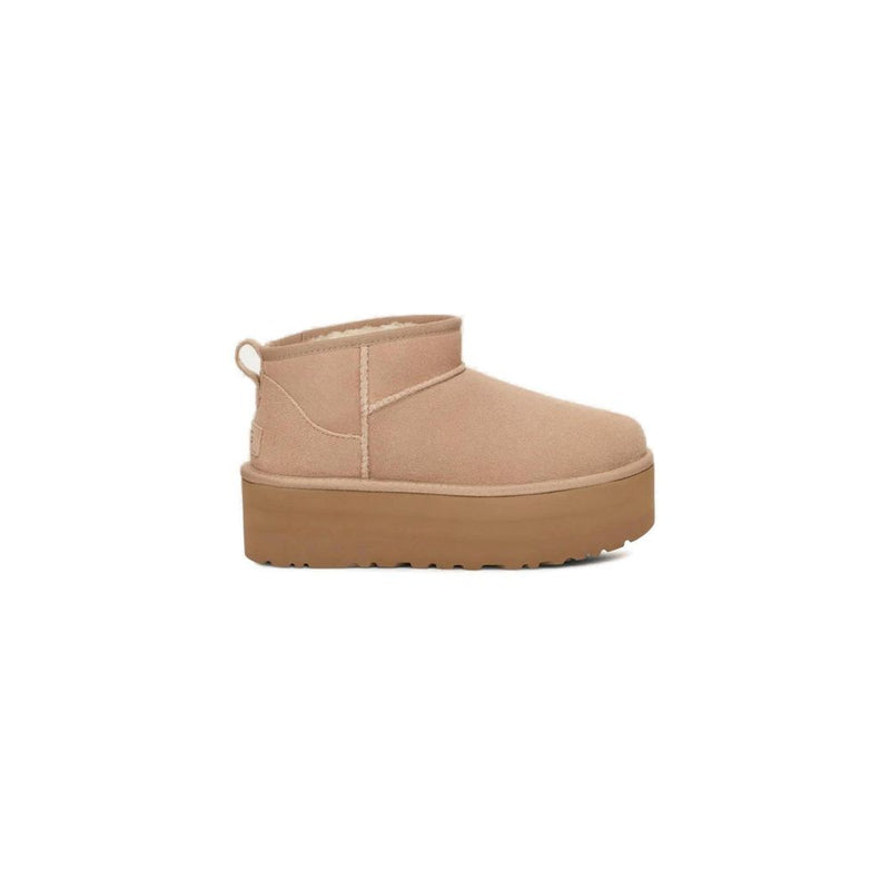 UGG Classic Ultra Mini Platform Beige Suede Ankle Boots