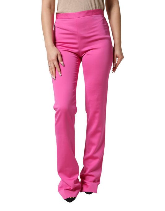 Pantalon Casual Droite Taille Haute en Viscose Rose Versace