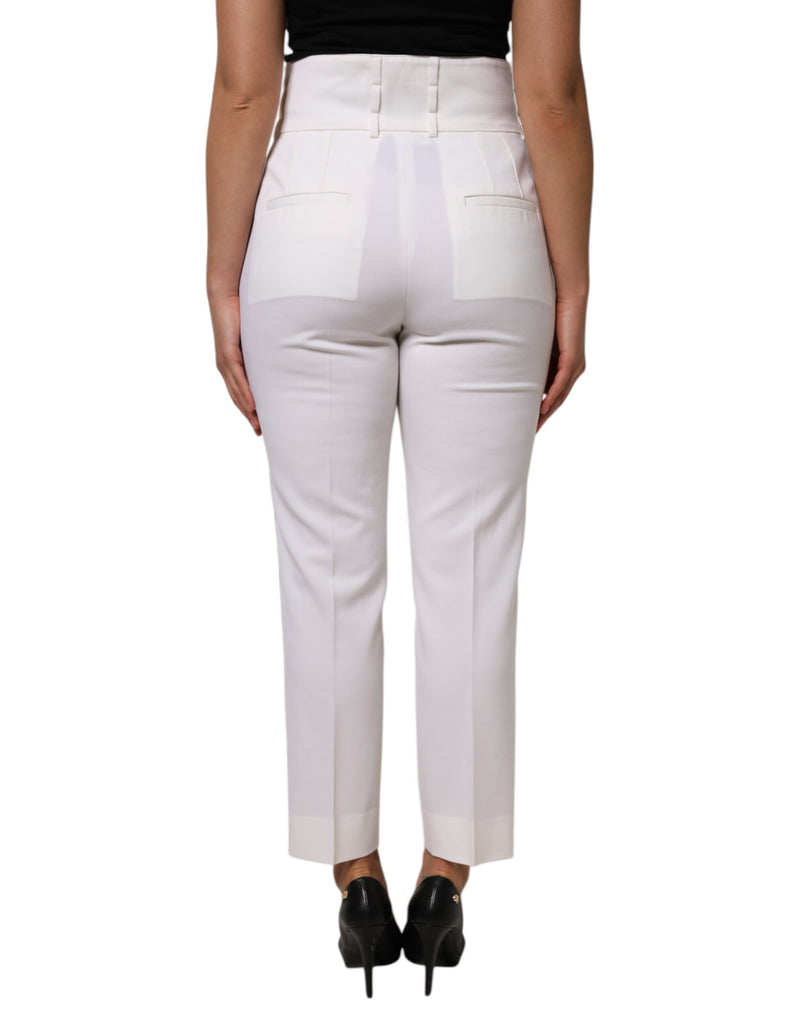 Dolce & Gabbana Pantalon Tapered en Laine Blanche Taille Haute