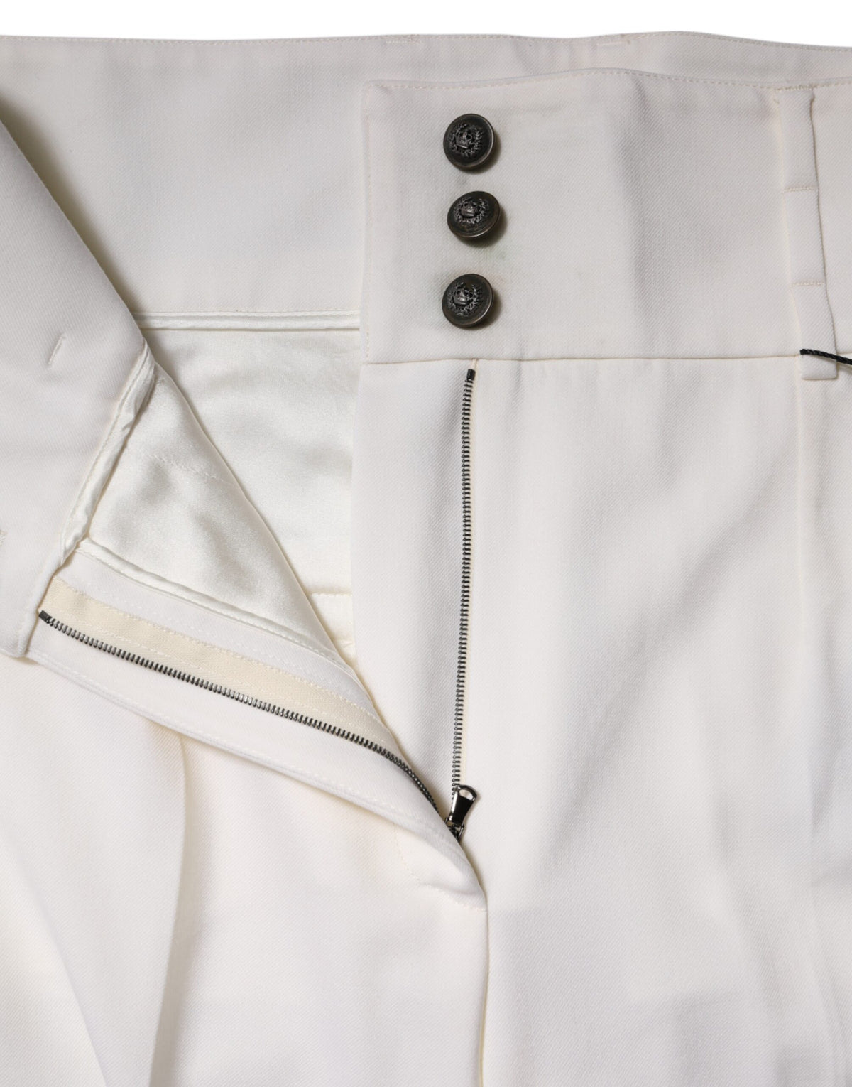 Dolce & Gabbana Pantalon Tapered en Laine Blanche Taille Haute