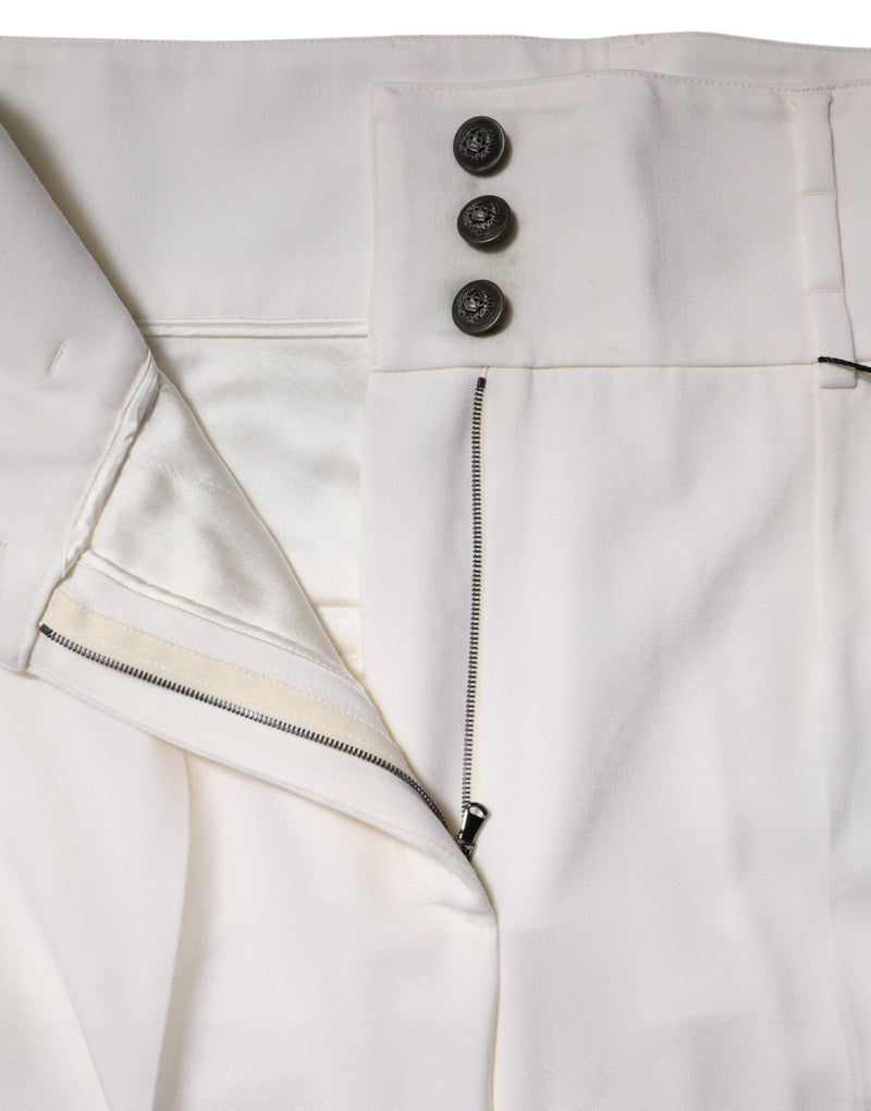 Dolce & Gabbana Pantalon Tapered en Laine Blanche Taille Haute