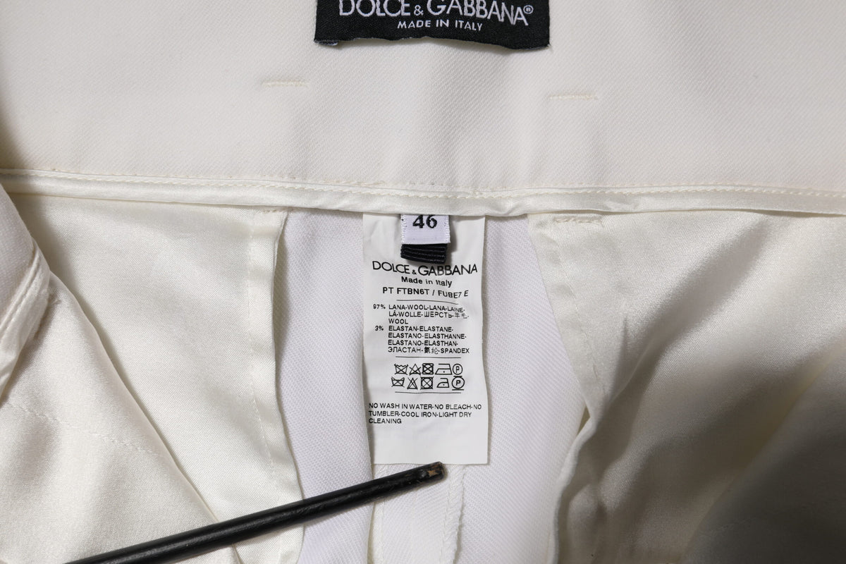 Dolce & Gabbana Pantalon Tapered en Laine Blanche Taille Haute
