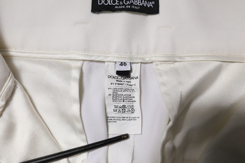 Dolce & Gabbana Pantalon Tapered en Laine Blanche Taille Haute