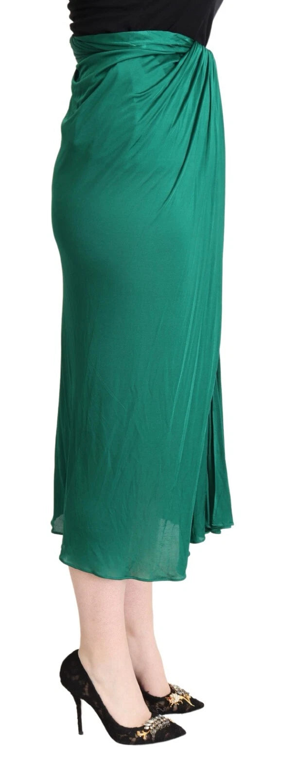 Dolce & Gabbana Dark Green High Waist Midi Skirt - Pencil Cut