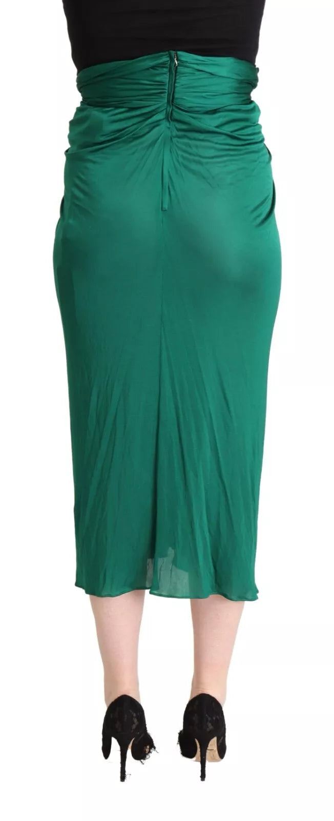 Dolce & Gabbana Dark Green High Waist Midi Skirt - Pencil Cut