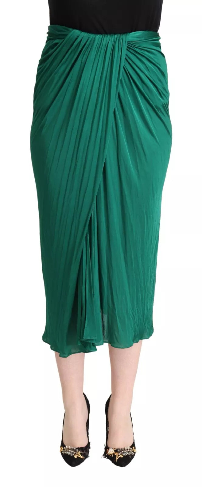 Dolce & Gabbana Dark Green High Waist Midi Skirt - Pencil Cut