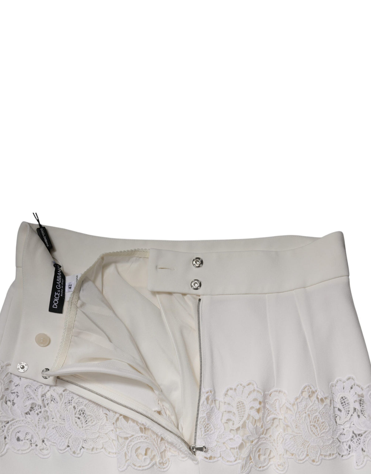 Dolce & Gabbana Jupe Crayon Haute Taille en Dentelle Florale Blanche