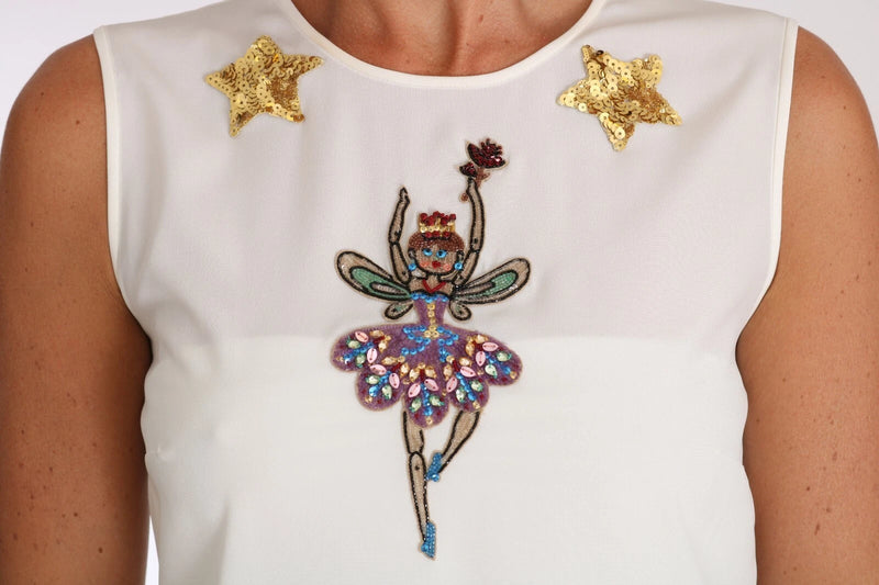 Dolce & Gabbana White Embellished Crystal Sequin Fairy Top