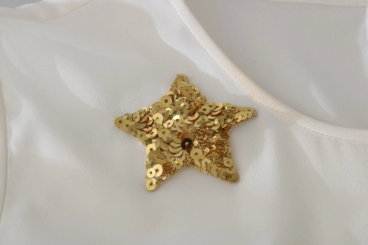 Dolce & Gabbana White Embellished Crystal Sequin Fairy Top