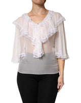 Dolce & Gabbana Blouse Longue à Volants en Dentelle Blanche