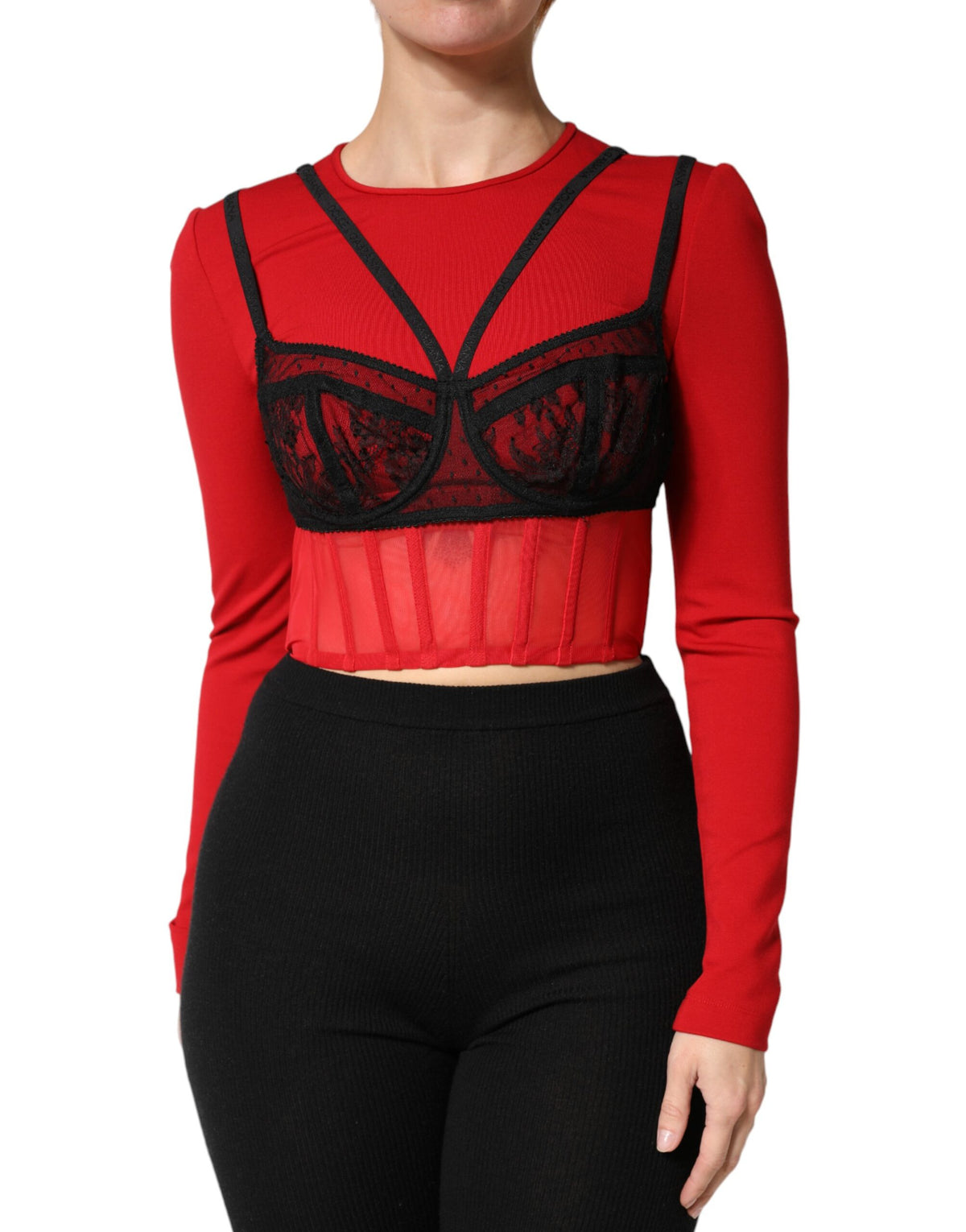 Dolce & Gabbana Red and Black Bralette-Style Cropped Top