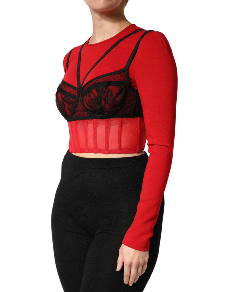 Dolce & Gabbana Red and Black Bralette-Style Cropped Top