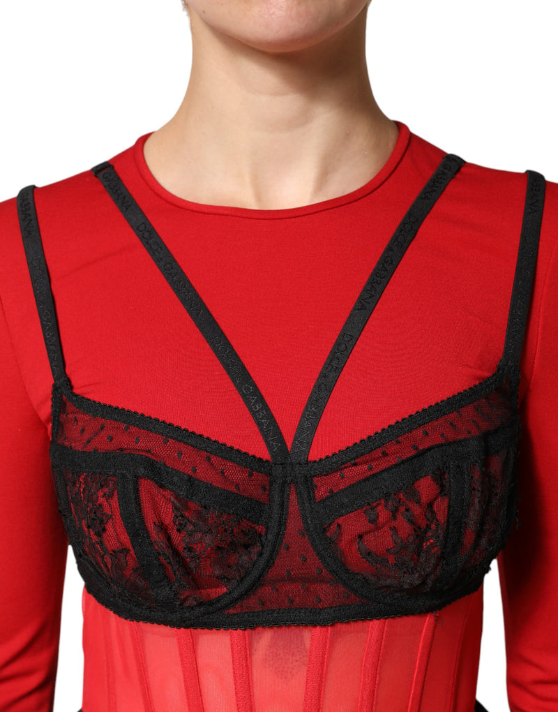 Dolce & Gabbana Red and Black Bralette-Style Cropped Top