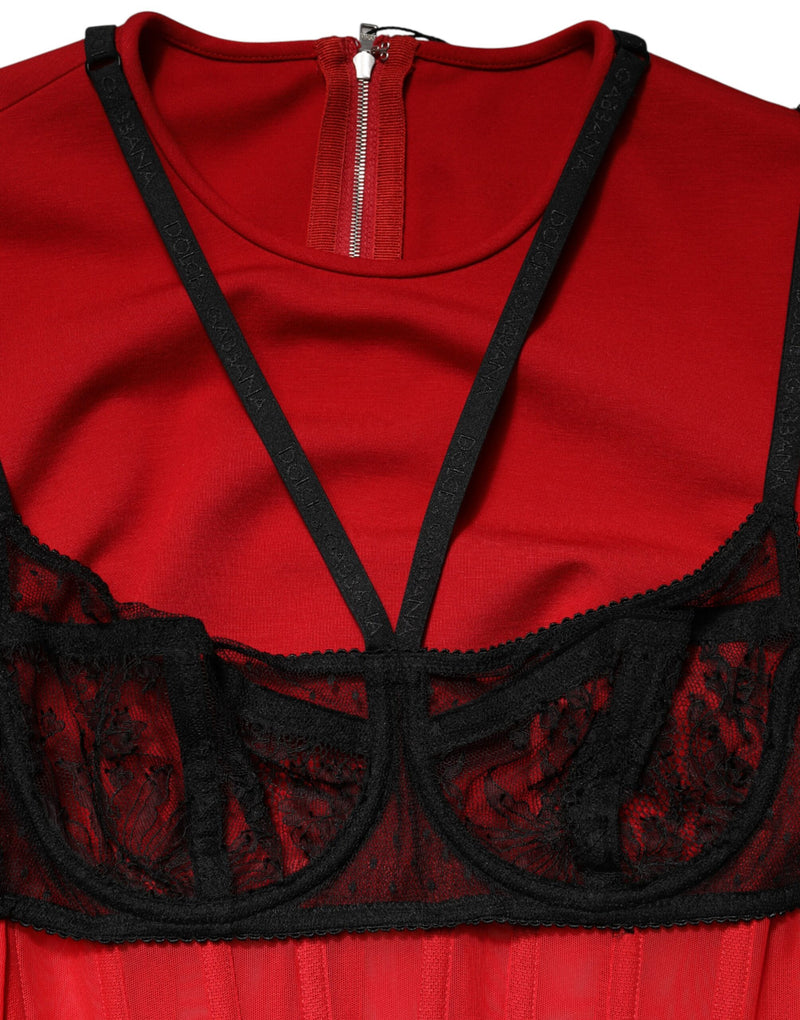 Dolce & Gabbana Red and Black Bralette-Style Cropped Top