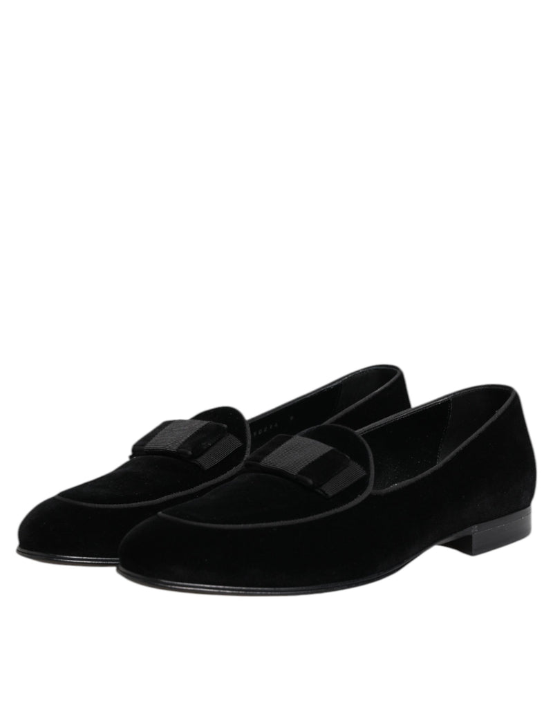Dolce & Gabbana Black Velvet Slip On Loafers for Men