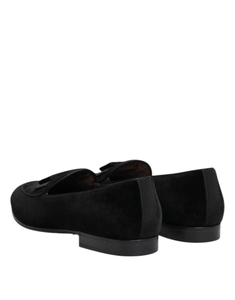 Dolce & Gabbana Black Velvet Slip On Loafers for Men