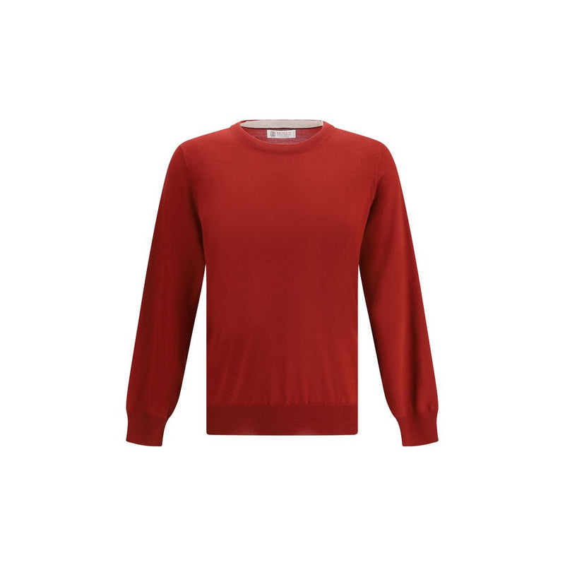 Brunello Cucinelli Red Fleece Wool Sweatshirt - Regular Fit