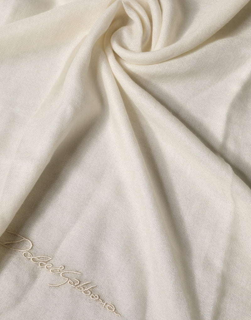 Dolce & Gabbana White Cashmere Knit Neck Wrap Shawl Scarf