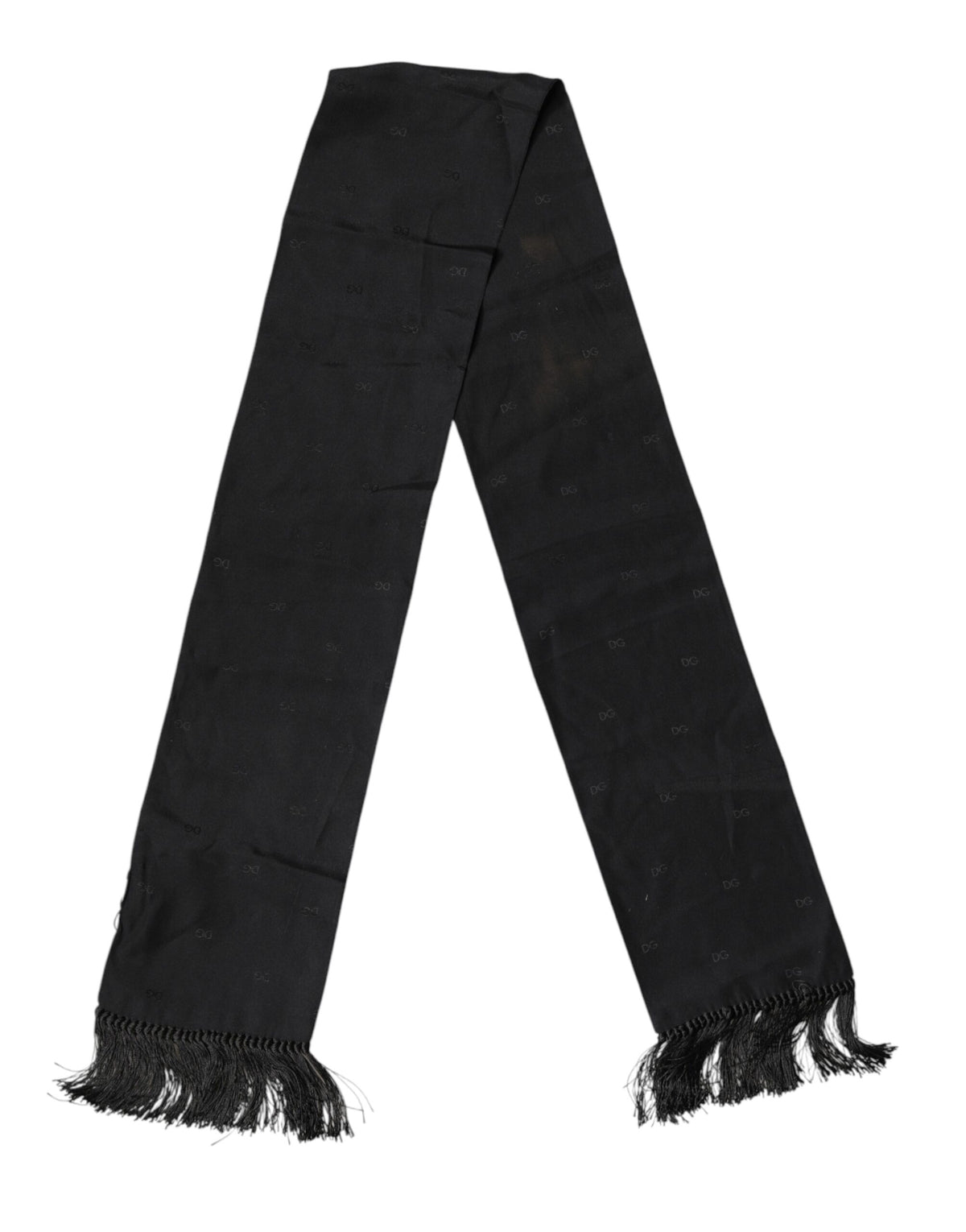 Foulard Dolce &amp; Gabbana en soie noire à franges et logo, avec tour de cou et écharpe.