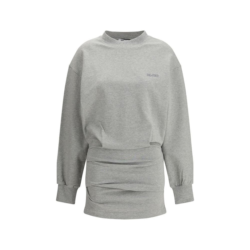 The Attico Gray Cotton Mini Dress with Pleating