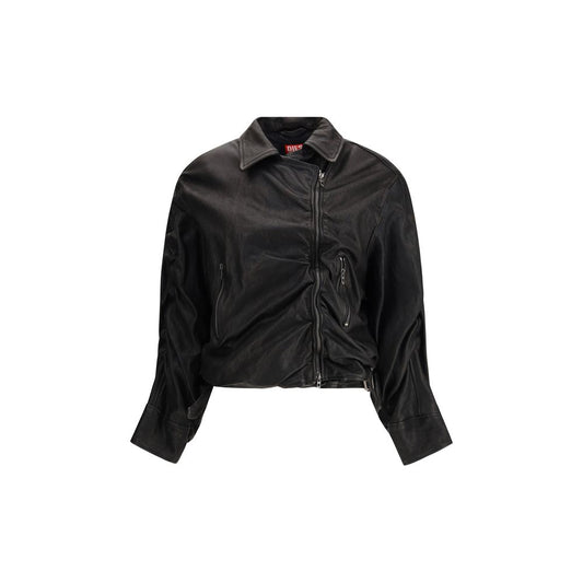 Veste de motard Diesel en cuir d'agneau noir