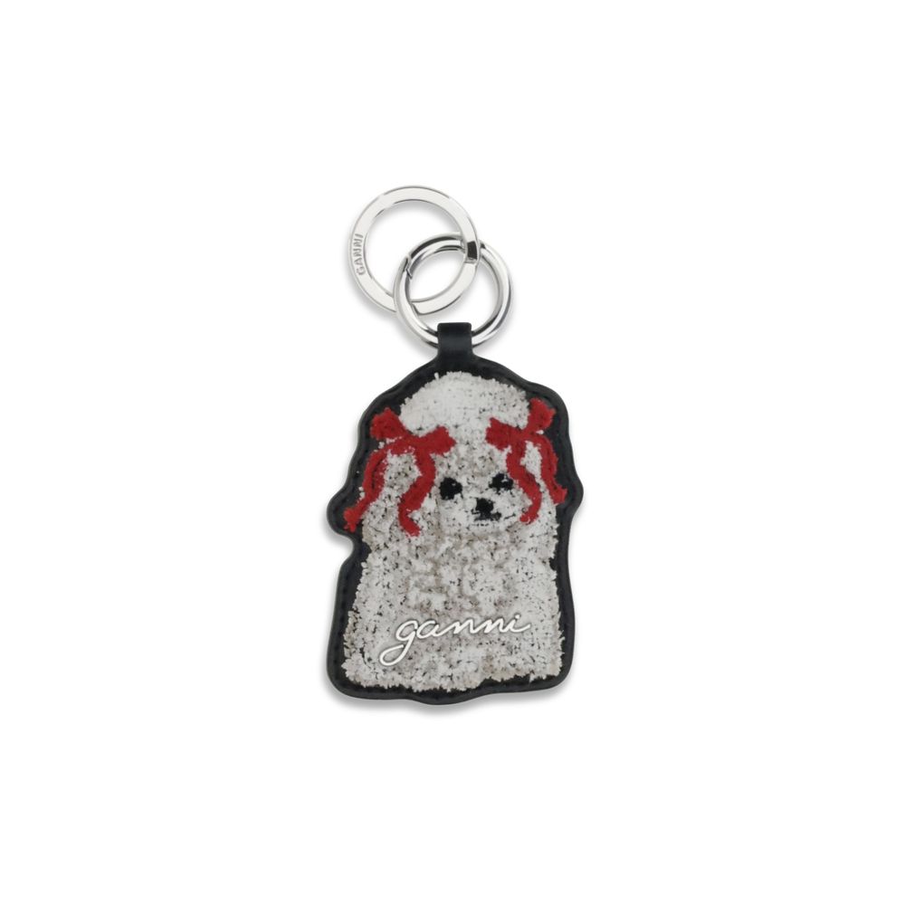Ganni White Recycled Leather Poodle Keychain