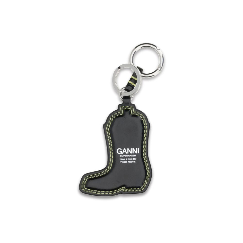Ganni Black Recycled Leather Keychain - Cowboy Boot Design