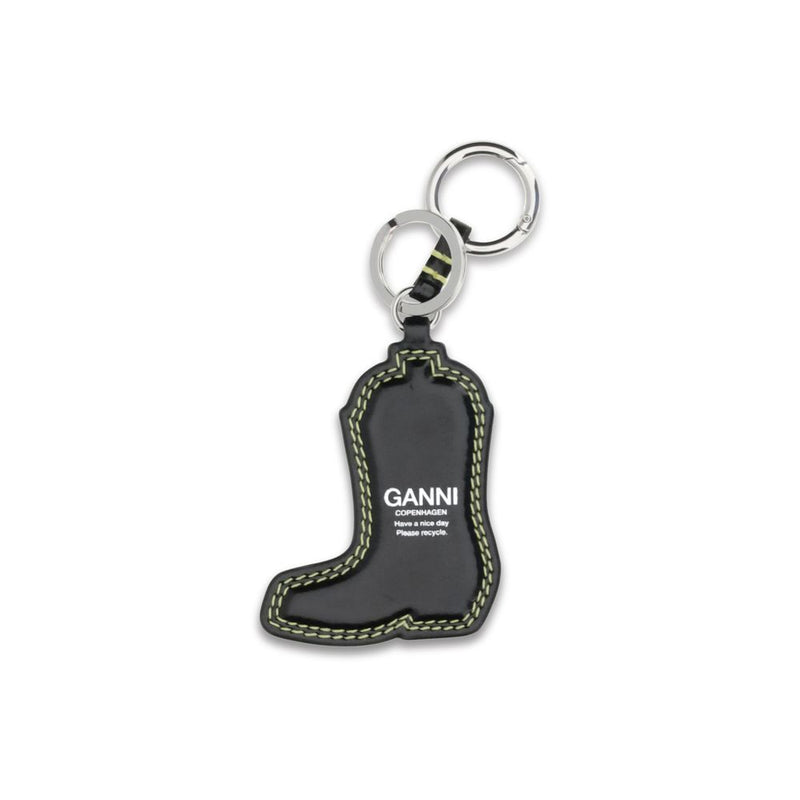 Ganni Black Recycled Leather Keychain - Cowboy Boot Design