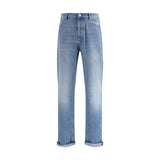Brunello Cucinelli Jeans en Coton Bleu Clair à Jambes Droites