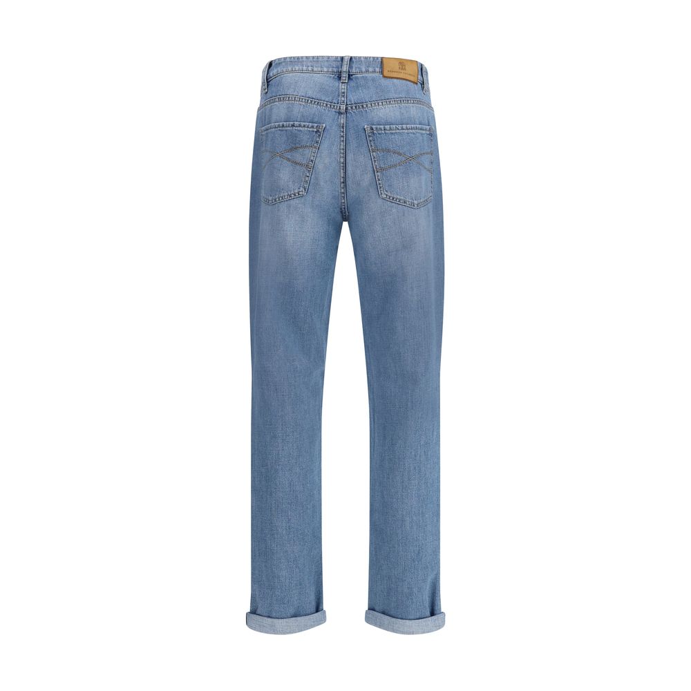 Brunello Cucinelli Jeans en Coton Bleu Clair à Jambes Droites