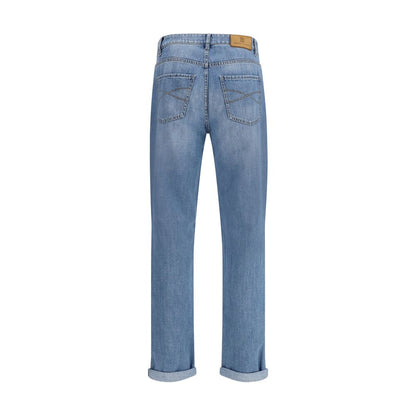 Brunello Cucinelli Light Blue Cotton Straight-Leg Jeans