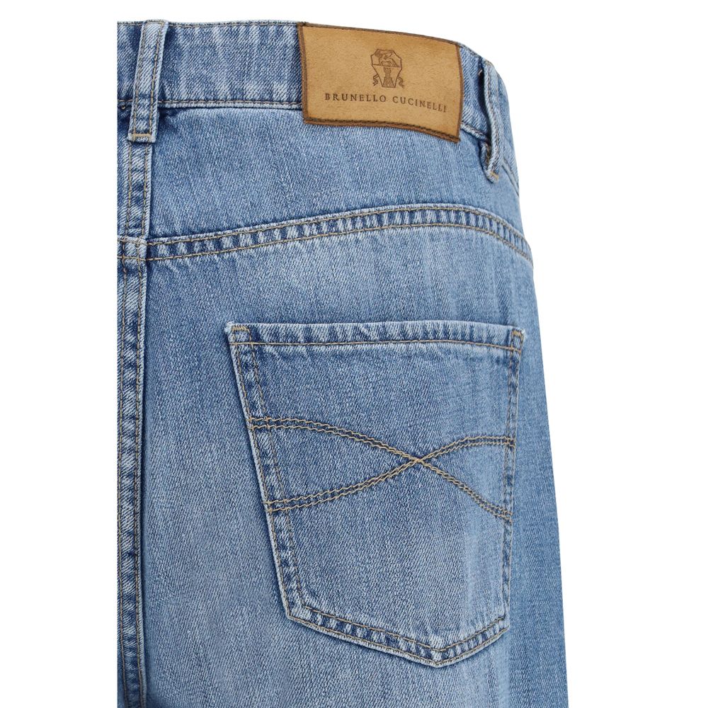 Brunello Cucinelli Jeans en Coton Bleu Clair à Jambes Droites