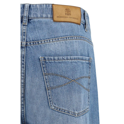 Brunello Cucinelli Light Blue Cotton Straight-Leg Jeans