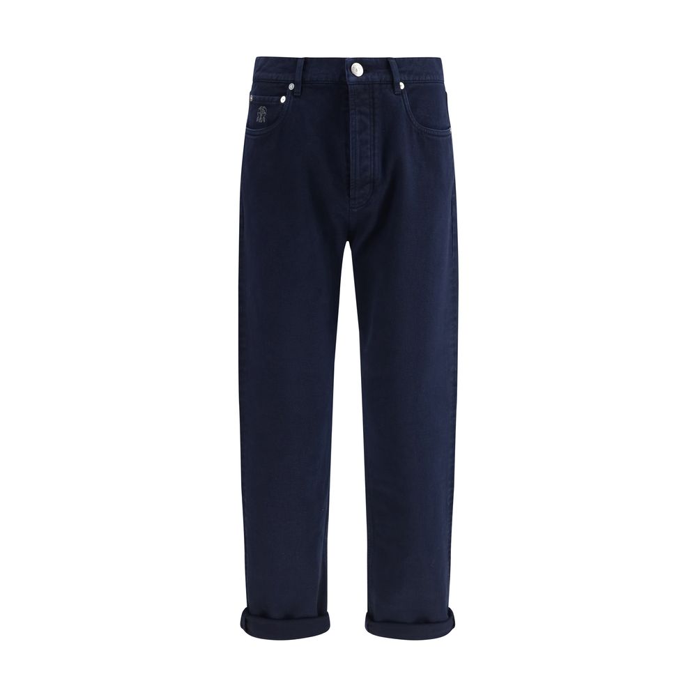 Brunello Cucinelli Jeans en Denim Bleu à Jambe Droite