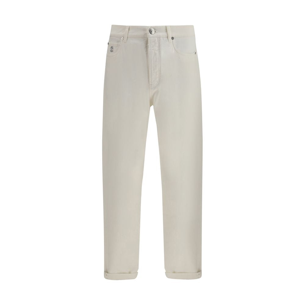 Brunello Cucinelli Jeans en Coton Blanc à Jambe Droite