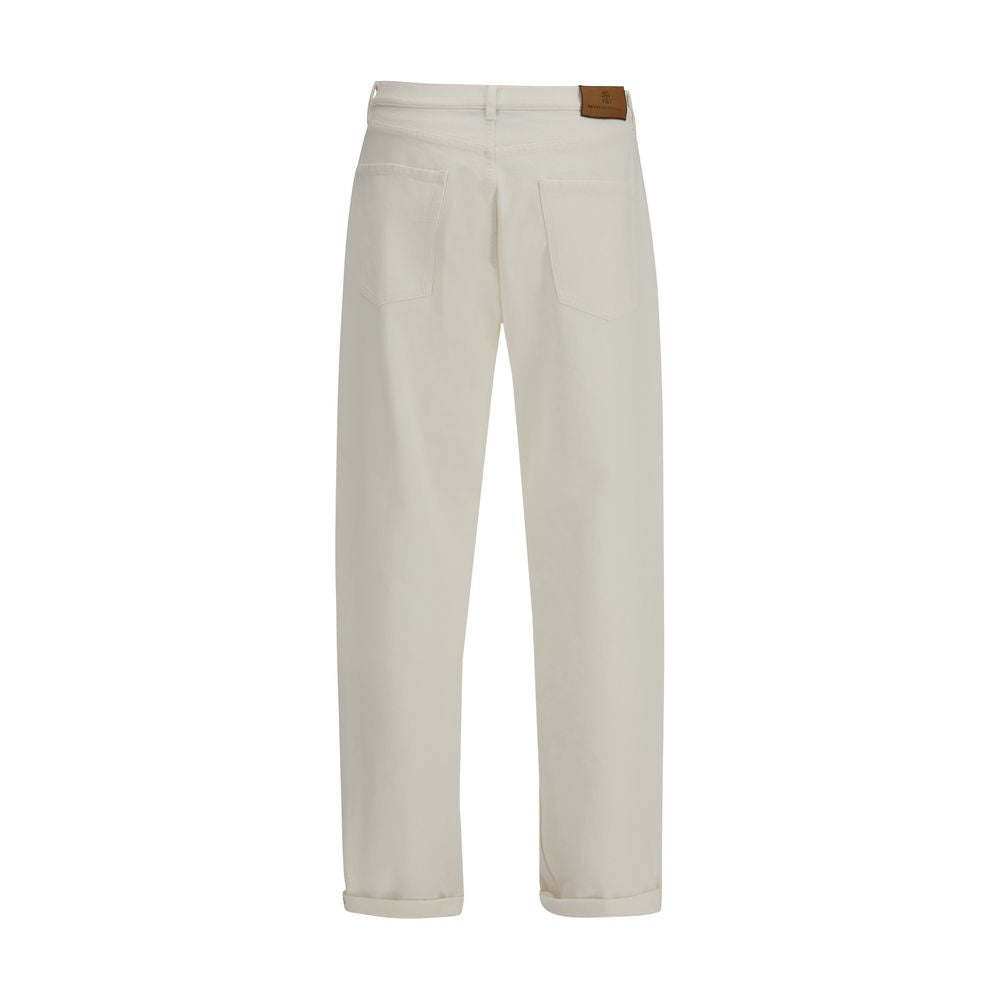 Brunello Cucinelli Jeans en Coton Blanc à Jambe Droite
