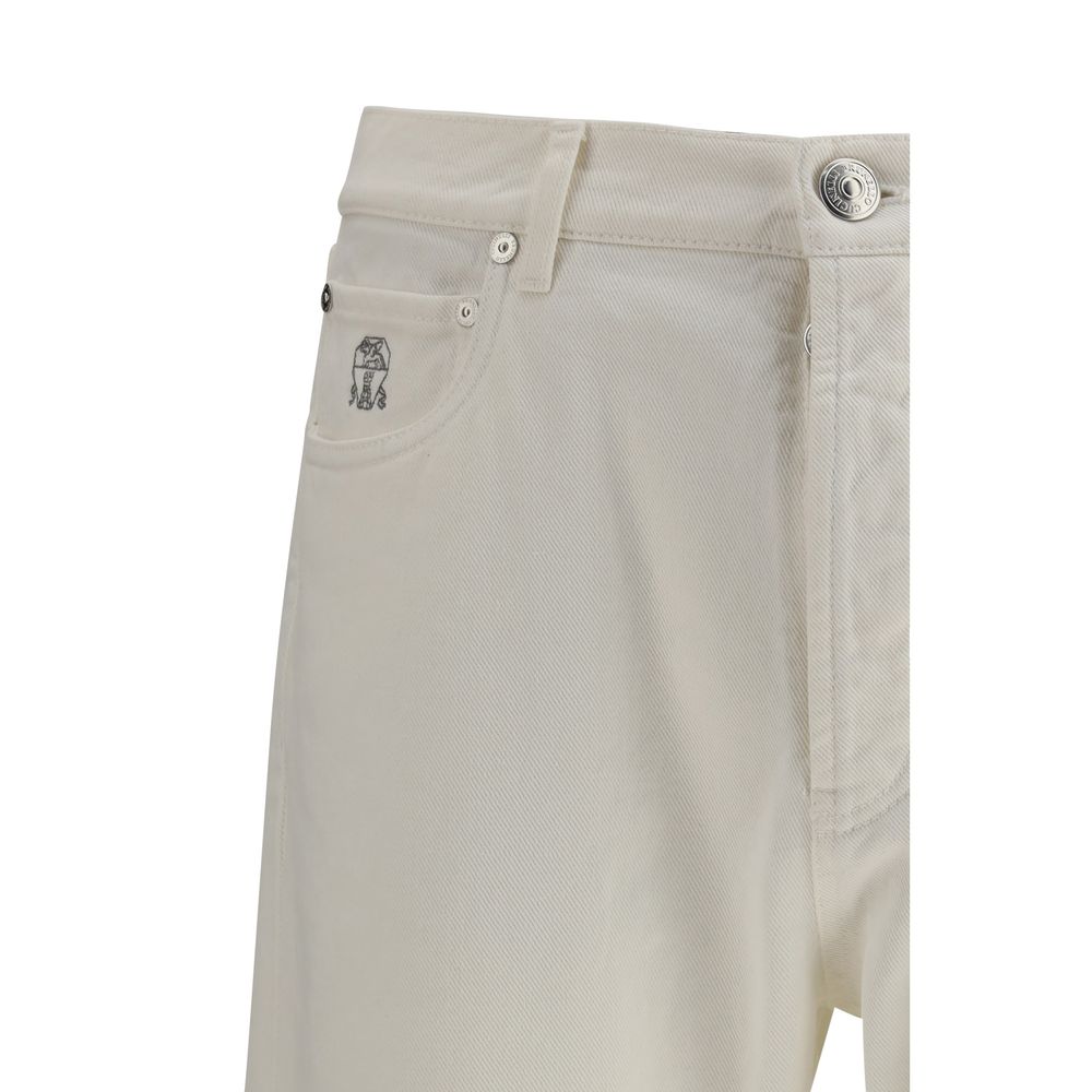 Brunello Cucinelli Jeans en Coton Blanc à Jambe Droite