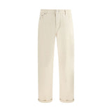 Jean Taille Haute en Coton Blanc Brunello Cucinelli