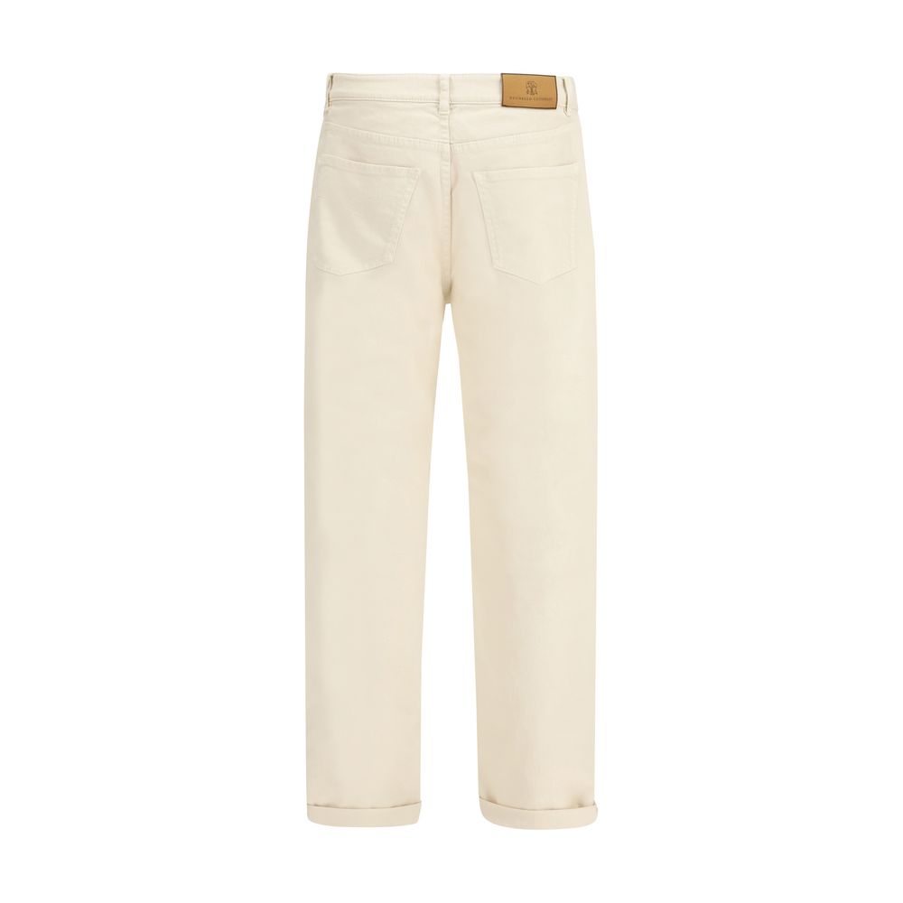 Jean Taille Haute en Coton Blanc Brunello Cucinelli