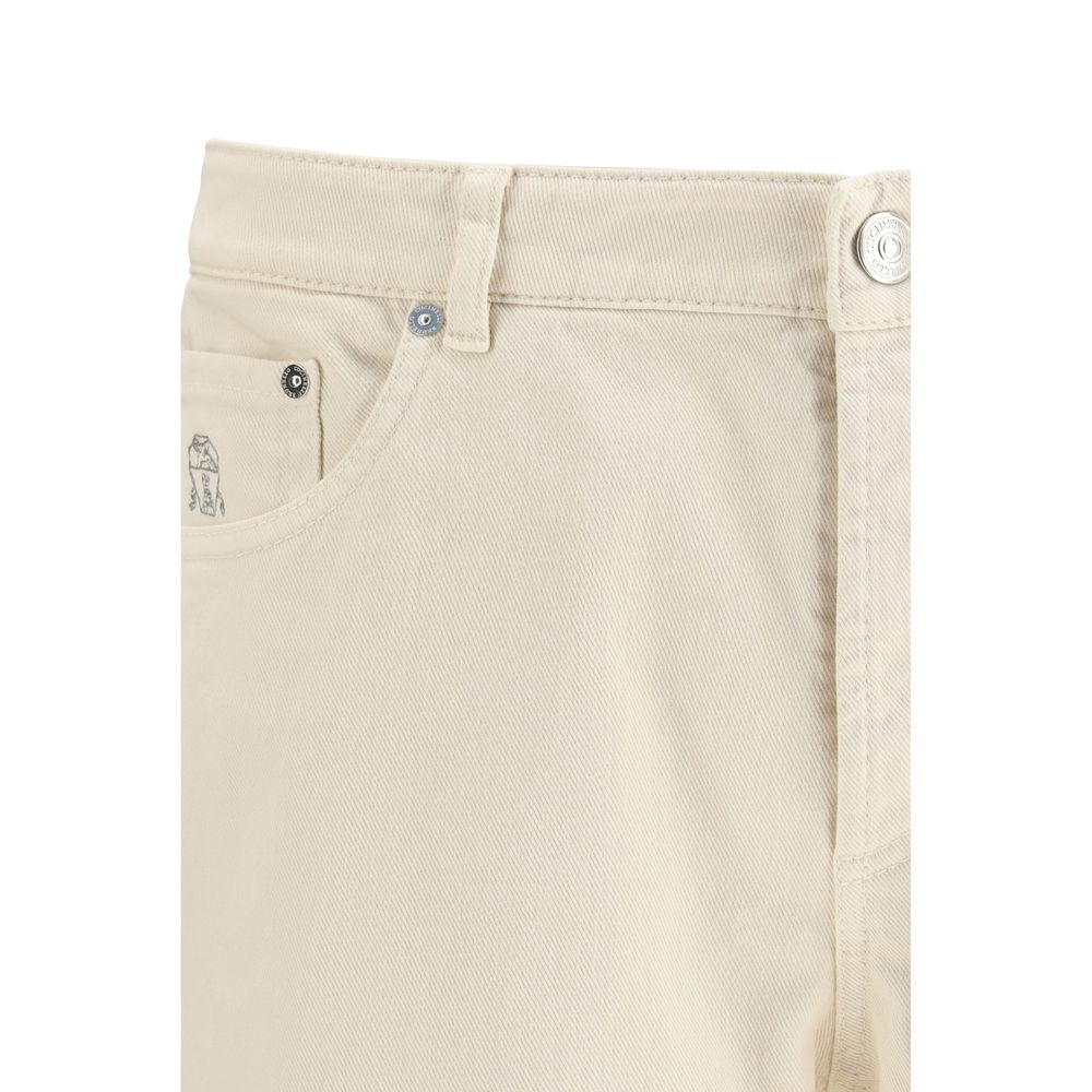 Jean Taille Haute en Coton Blanc Brunello Cucinelli
