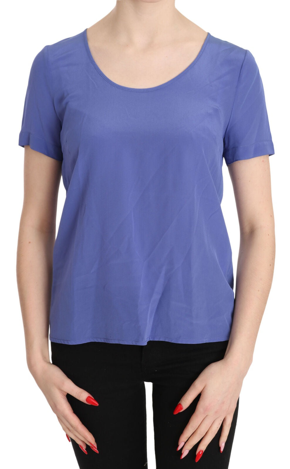 Patrizia Pepe Blouse en Soie Violet à Manches Courtes - Élégance Décontractée