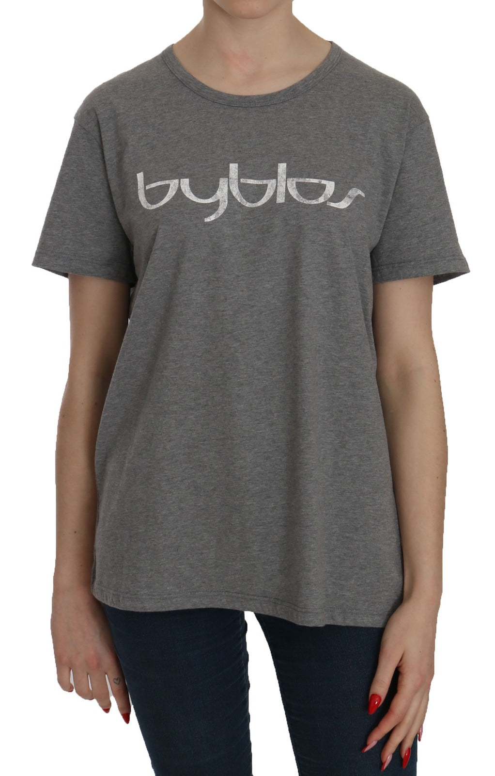 T-Shirt Blouse BYBLOS en Coton Gris à Manches Courtes
