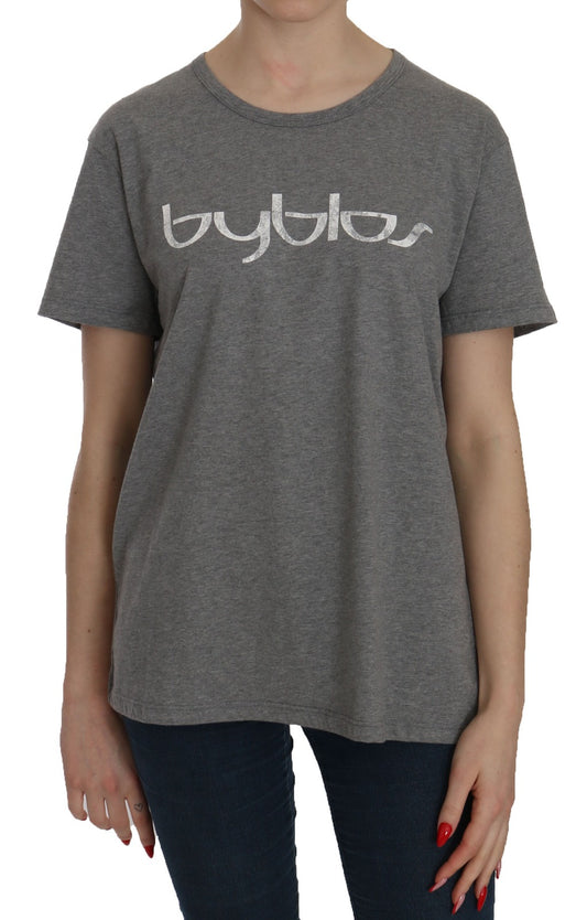 T-shirt/blouse BYBLOS en coton gris à manches courtes et col rond