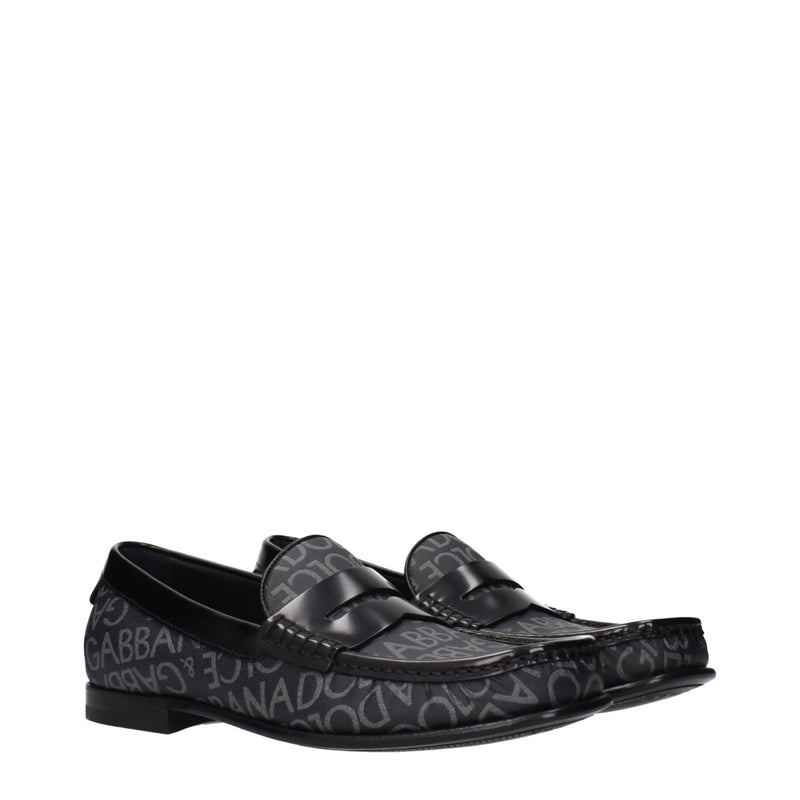 Dolce & Gabbana Black Fabric Slip-On Loafers for Men