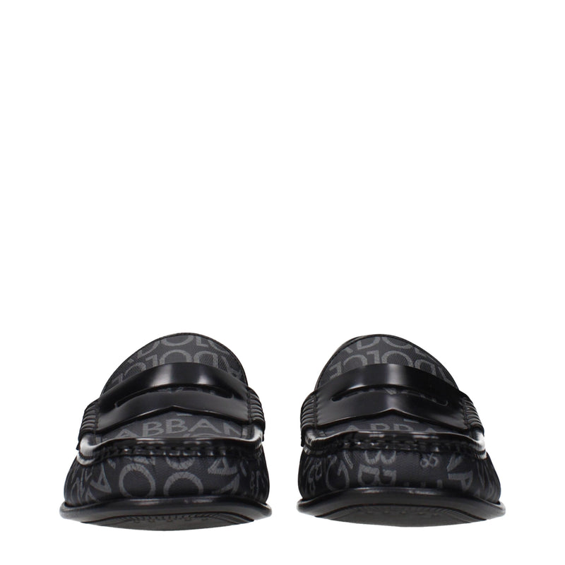Dolce & Gabbana Black Fabric Slip-On Loafers for Men