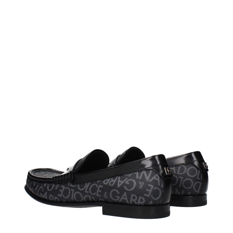 Dolce & Gabbana Black Fabric Slip-On Loafers for Men