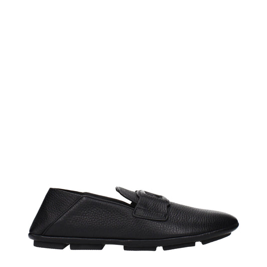 Dolce & Gabbana Black Leather Slip-On Loafers for Men