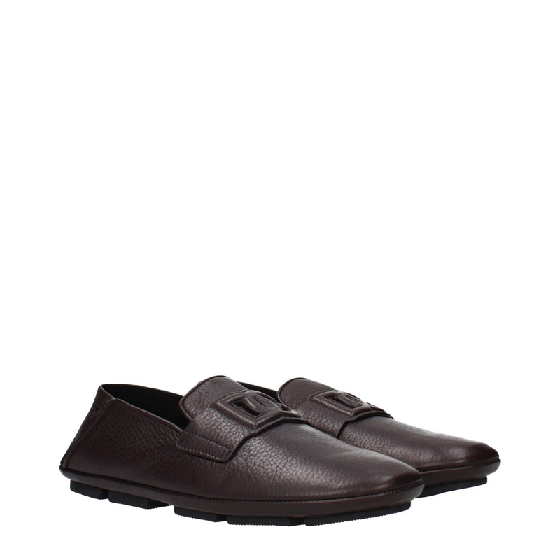 Dolce & Gabbana Brown Leather Slip-On Loafers for Men