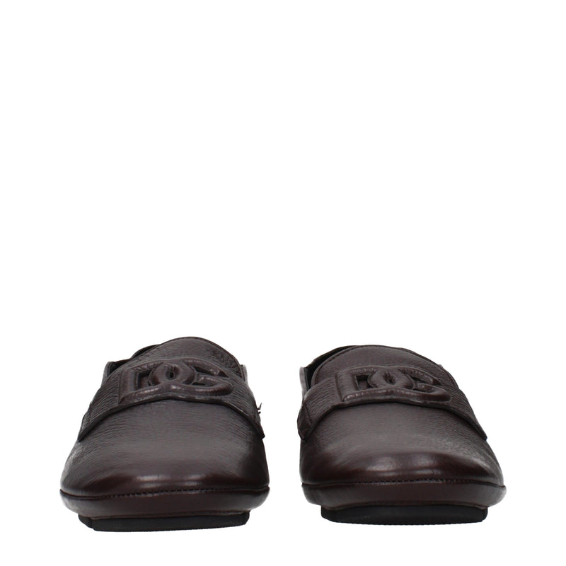 Dolce & Gabbana Brown Leather Slip-On Loafers for Men