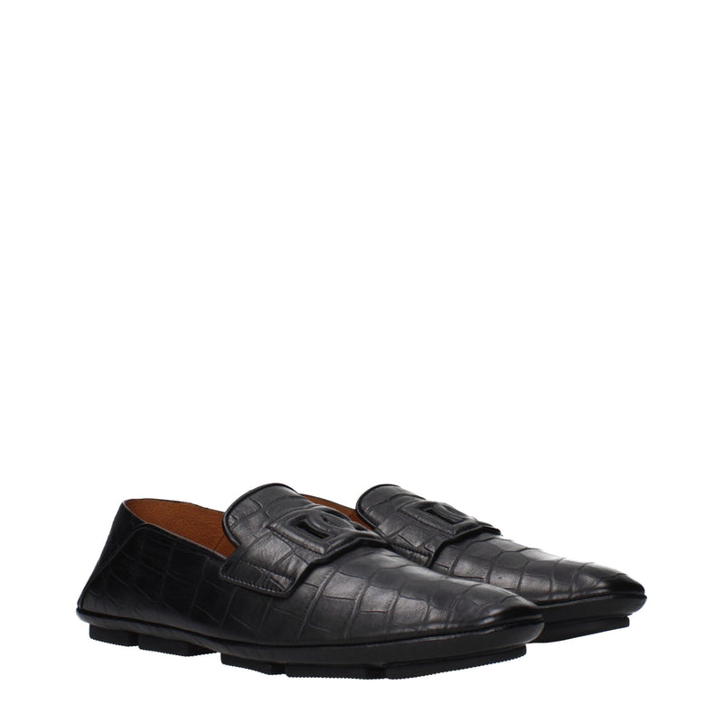 Dolce & Gabbana Black Leather Slip-On Loafers for Men